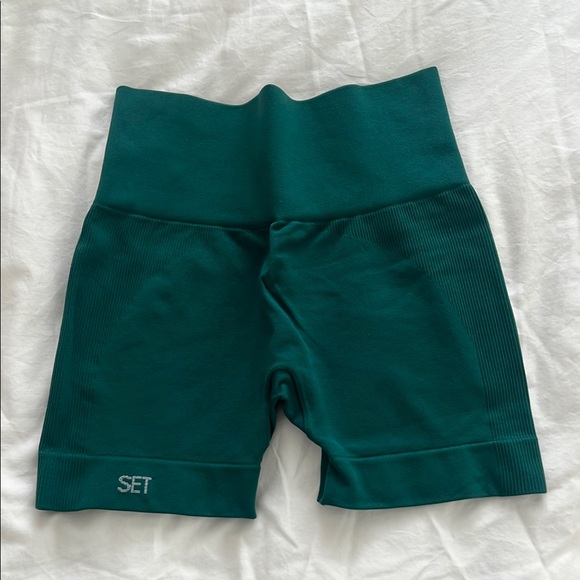 SET Active Forest Green Bike Shorts High-Waisted Performance - Picture 1 of 4